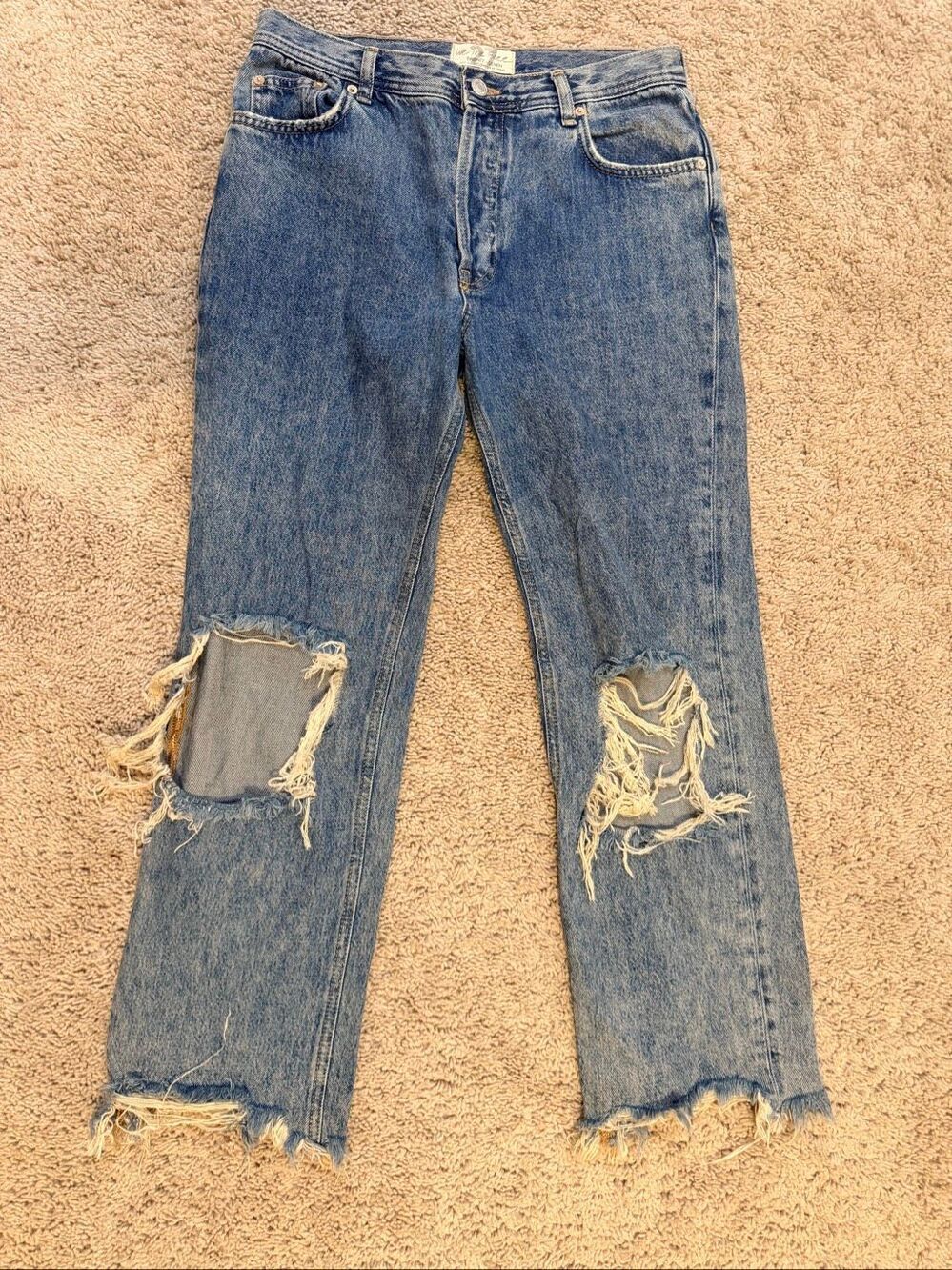 Free People We The Free Distressed Straight Leg Denim Jeans Light Wash Size 27